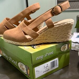 Easy Street Camel Wedges with Espadrille Heel